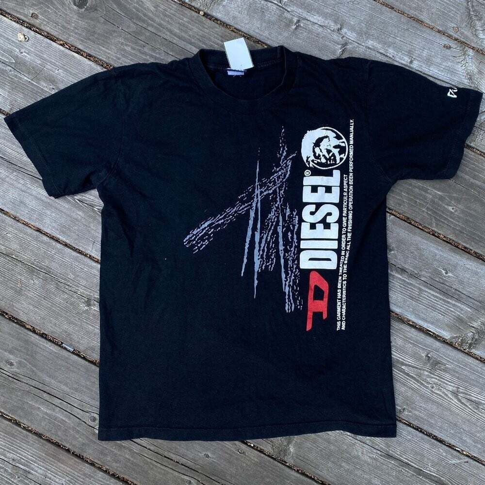 Vintage 90s Diesel Streetwear Big Logo T Shirt Medium Black